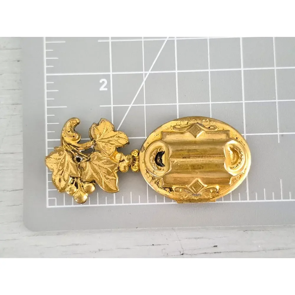 Vintage Gold Tone Floral Etched Locket Pin Brooch